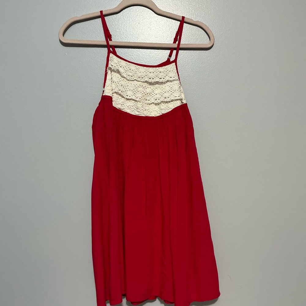 Altard State red adjustable strap dress with a lace overlay bodice size XS